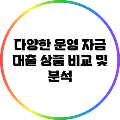 다양한 운영 자금 대출 상품 비교 및 분석