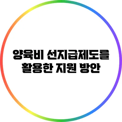 양육비 선지급제도를 활용한 지원 방안