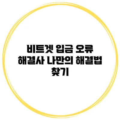 비트겟 입금 오류 해결사 나만의 해결법 찾기